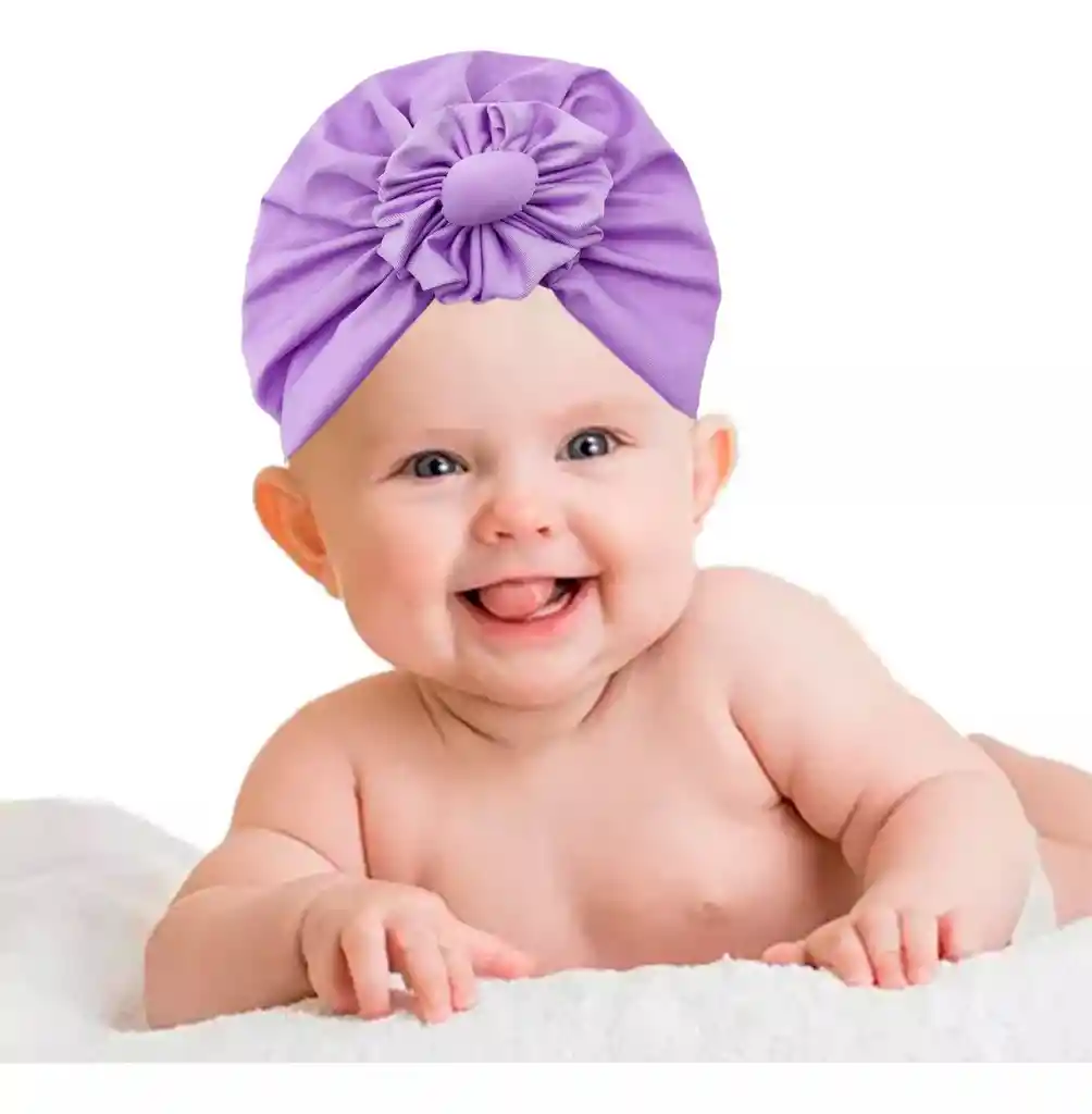 Gorro Bebe Turbante Morado Flor