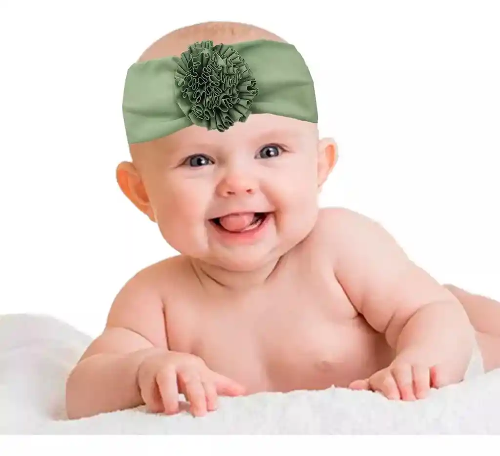 Gorro Bebe Balaca Diadema Eucalipto Verde Flor