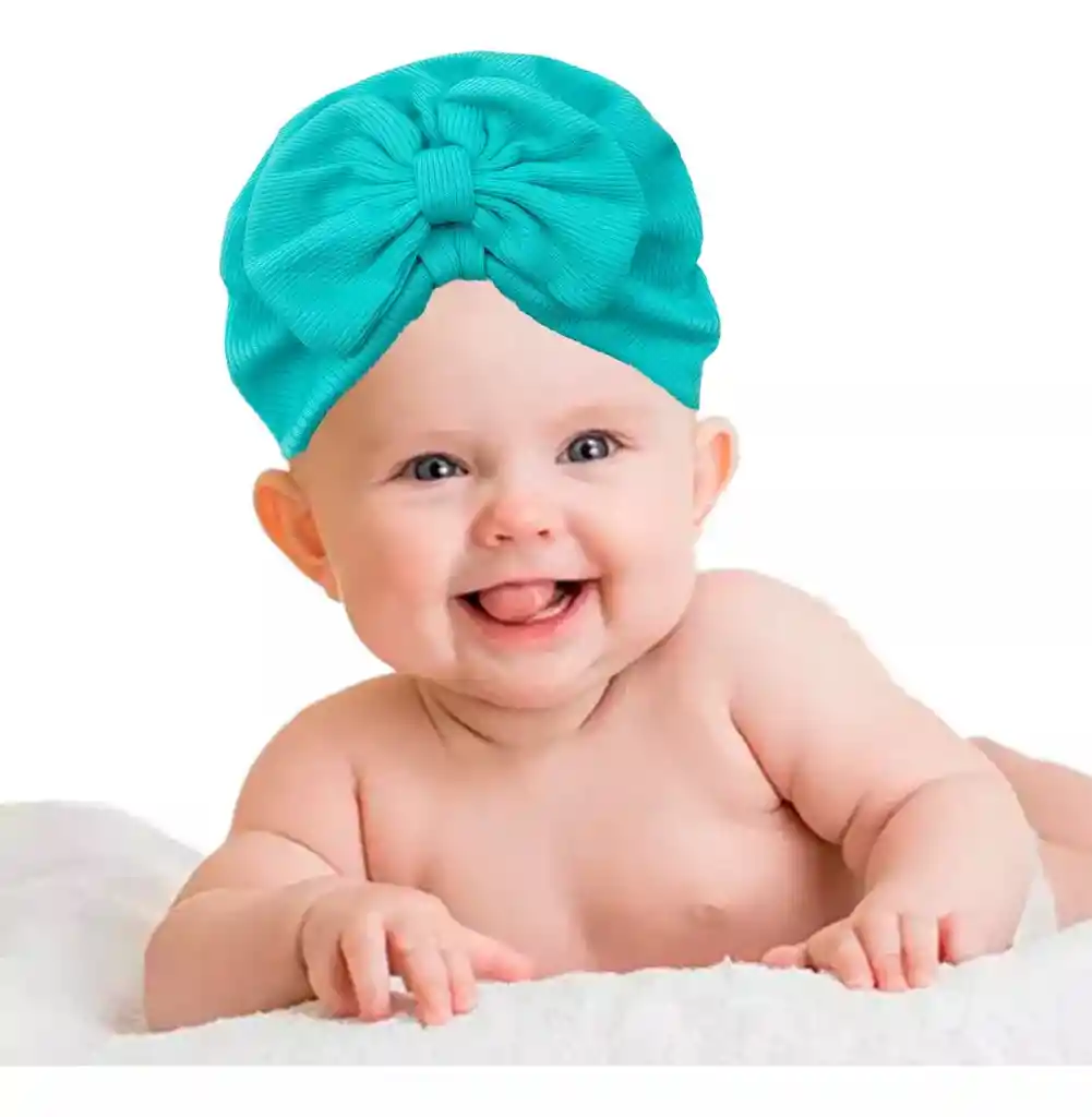 Gorro Bebe Turbante Agua Marina Azul