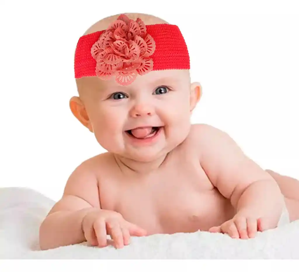 Gorro Bebe Balaca Diadema Flores Moño Rojo