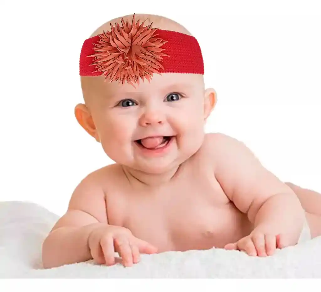 Gorro Bebe Balaca Diadema Rojo Flor