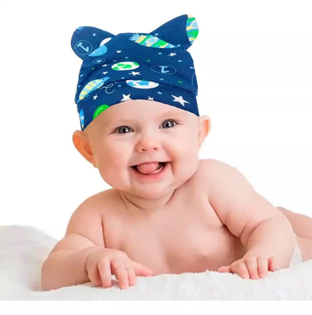 Gorro Bebe Orejas Azul Espacial Baby Shower