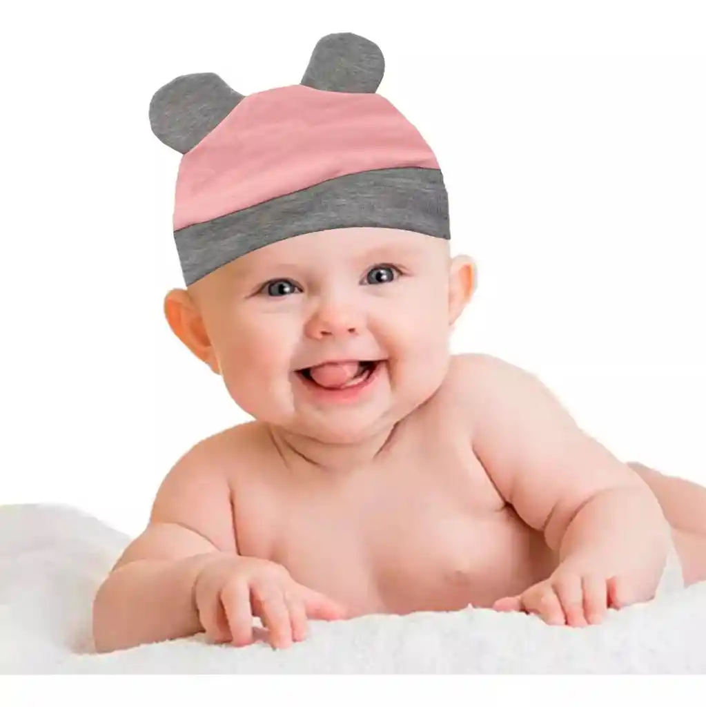 Gorro Bebe Gris Rosado Bebe Animales Orejas