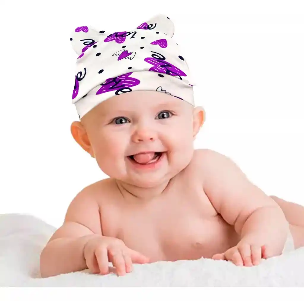 Gorro Bebe Orejas Fucsia Blanco Love Baby Shower