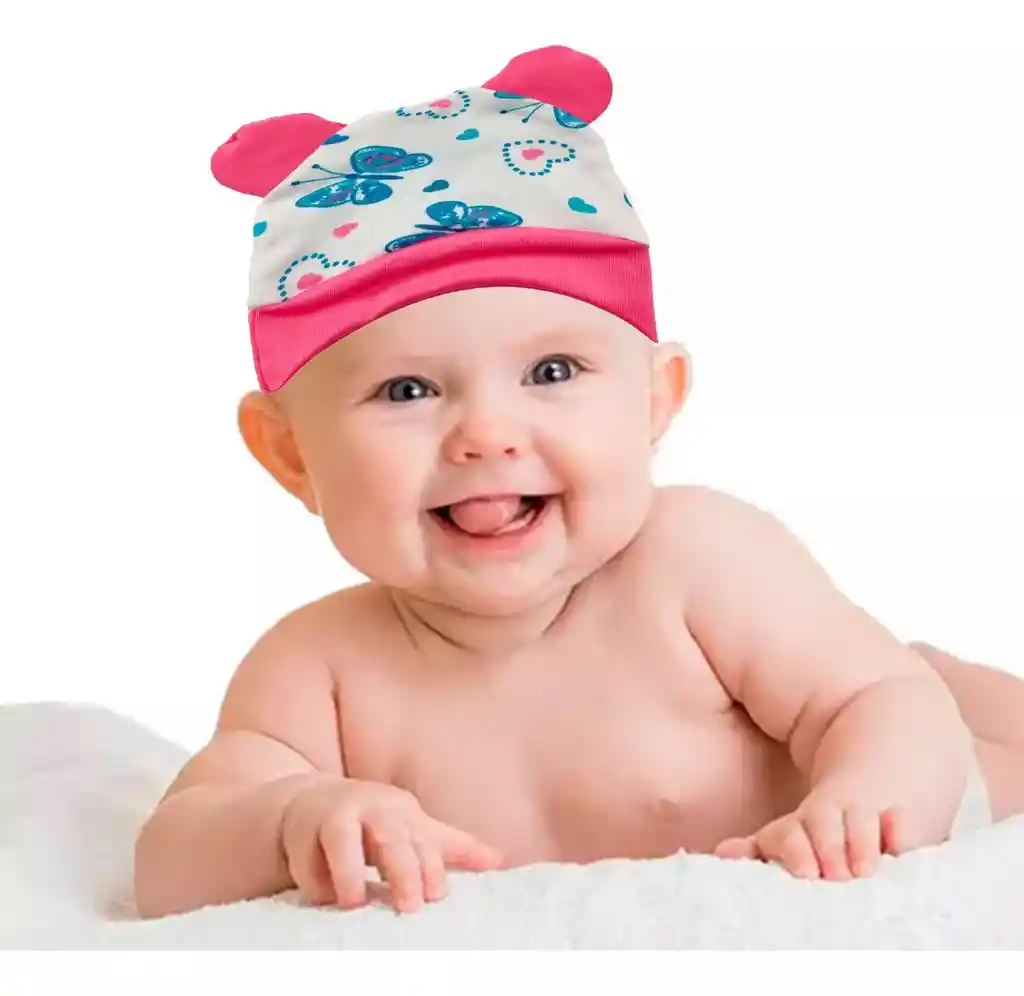 Gorro Bebe Orejas Mariposa Fucsia Azul Baby Shower