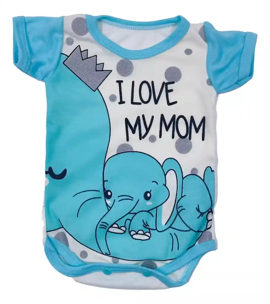 Body Manga Corta Elefante Amo A Mama Selva Azul