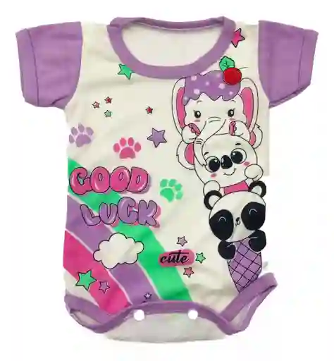 Body Manga Corta Morado Candy Panda Animales Bebe