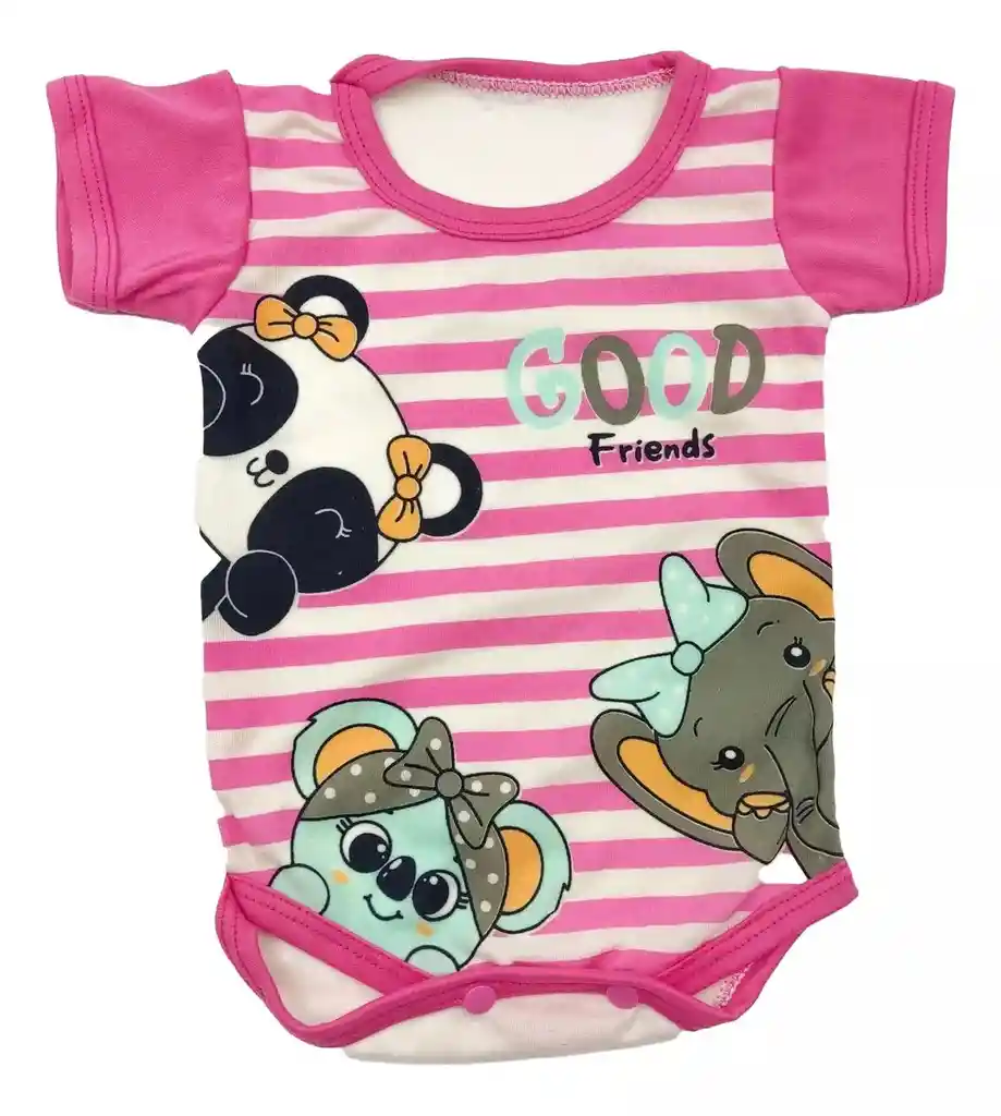 Body Manga Corta Animales Rayas Fucsia Koala Selva Bebe