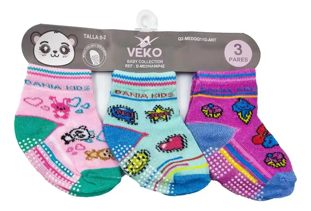 Media Bebe Animales Rosa Kit X3 Pares Puntos Antideslizante