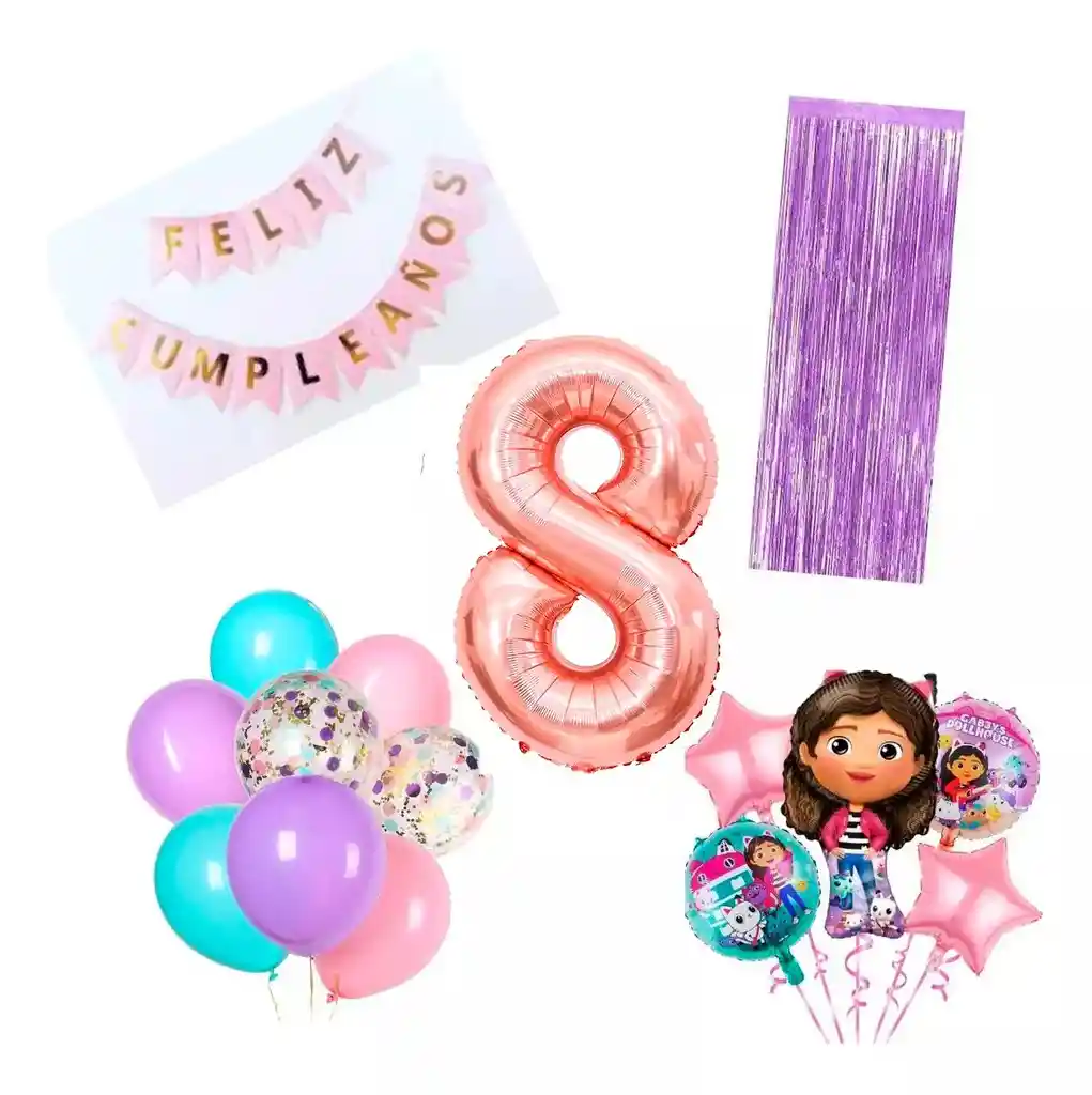 Kit Globos Decoración Casa Muñeca Gabby Numero Niña #8