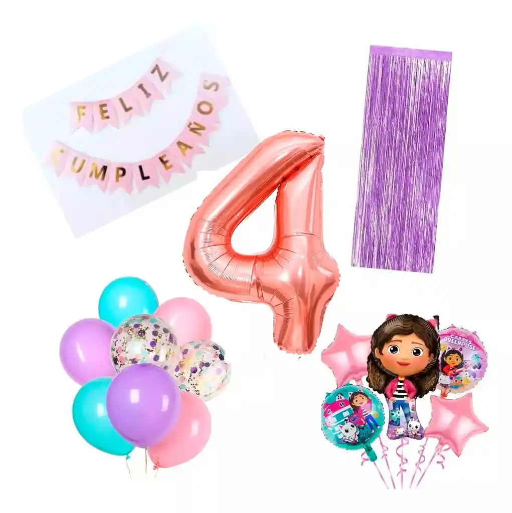 Kit Globos Decoración Casa Muñeca Gabby Numero Niña #4