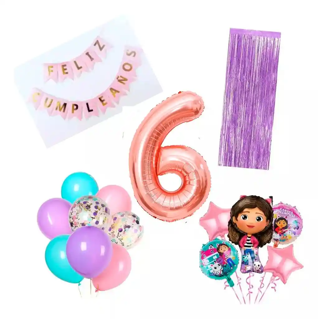 Kit Globos Decoración Casa Muñeca Gabby Numero Niña #6