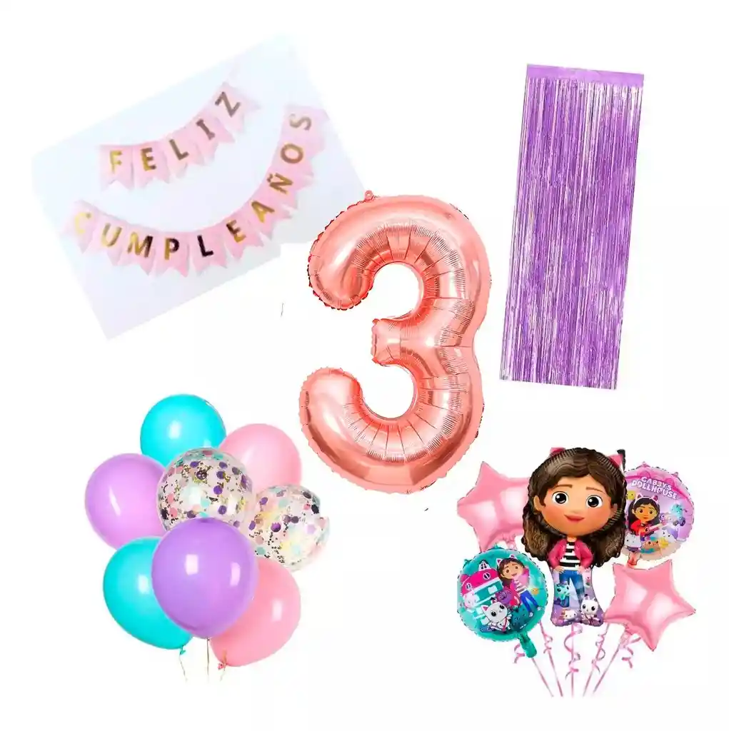 Kit Globos Decoración Casa Muñeca Gabby Numero Niña #3