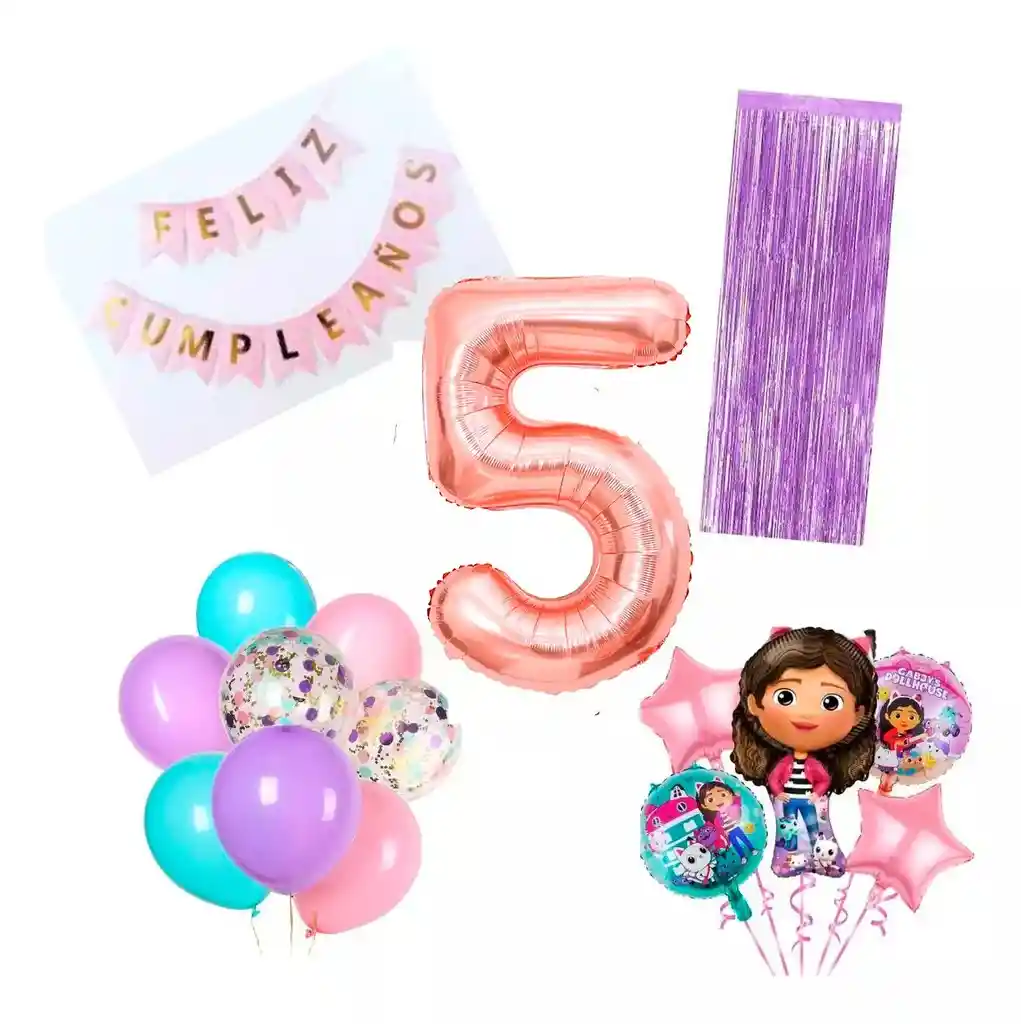 Kit Globos Decoración Casa Muñeca Gabby Numero Niña #5