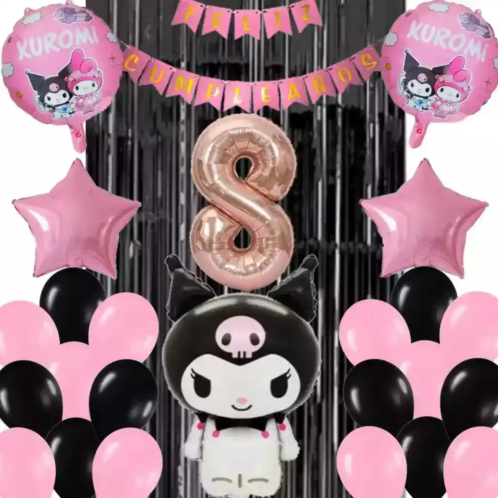 Kit Globos Decoración Melody Kawaii Kuromi Rosado Negro #8