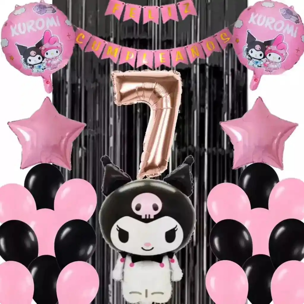 Kit Globos Decoración Melody Kawaii Kuromi Rosado Negro #7