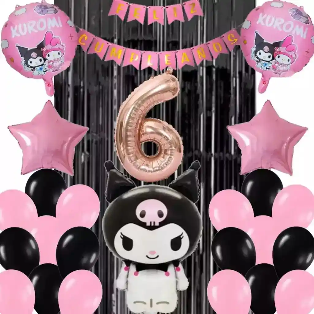 Kit Globos Decoración Melody Kawaii Kuromi Rosado Negro #6