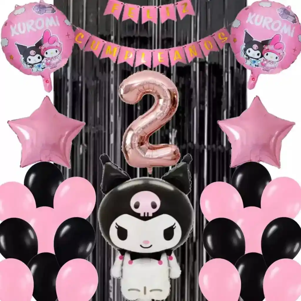 Kit Globos Decoración Melody Kawaii Kuromi Rosado Negro #2