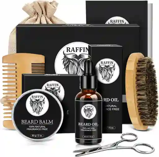 Kit Cuidado Barba Cepillo Aceite Cera Peine Tijeras