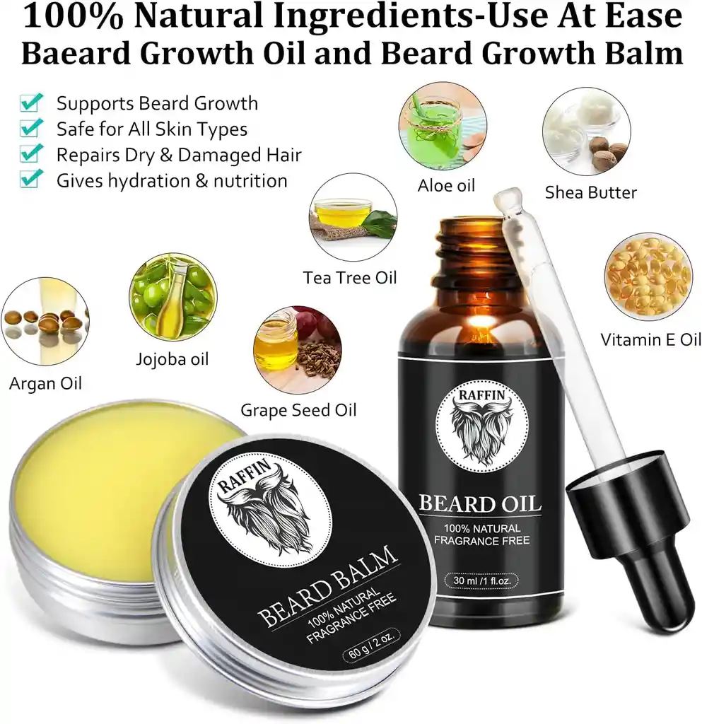 Kit Cuidado Barba Cepillo Aceite Cera Peine Tijeras