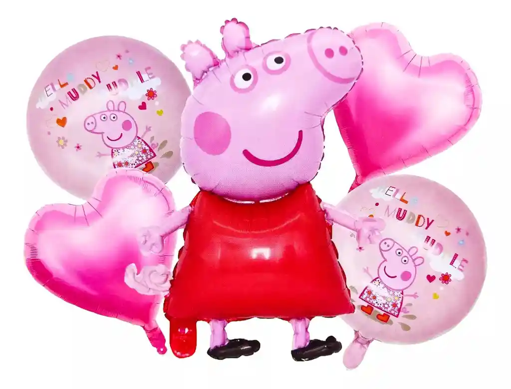 Bouquet Globos Kit Decoración Peppa Pig Cerdita Rosado Niña