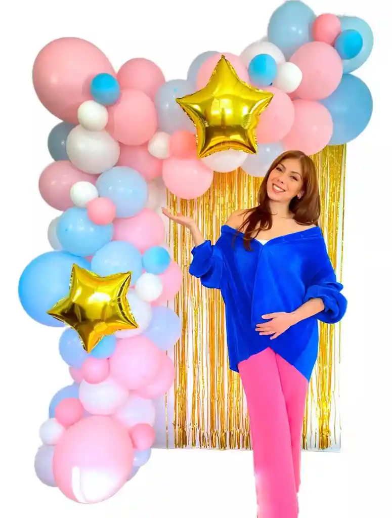 Kit Globos Baby Shower Revelación Sexo Rosado Azul Cortina