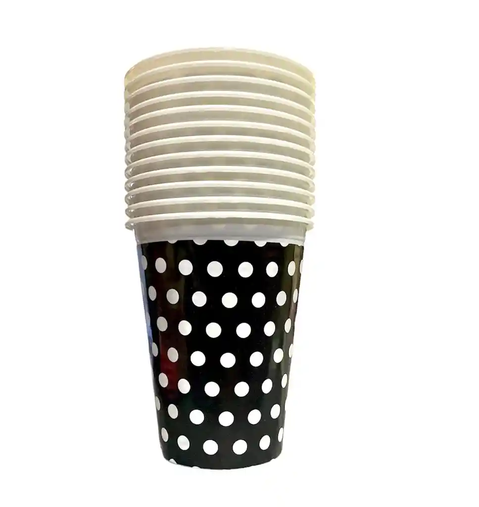 Vaso Desechable Plastico Negro Puntos Blancos Oz X 12 Und