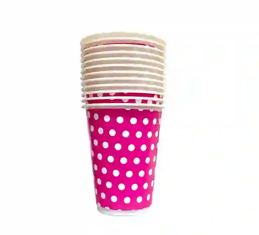 Vaso Desechable Plastico Fucsia Puntos Blancos 6 Oz X 12