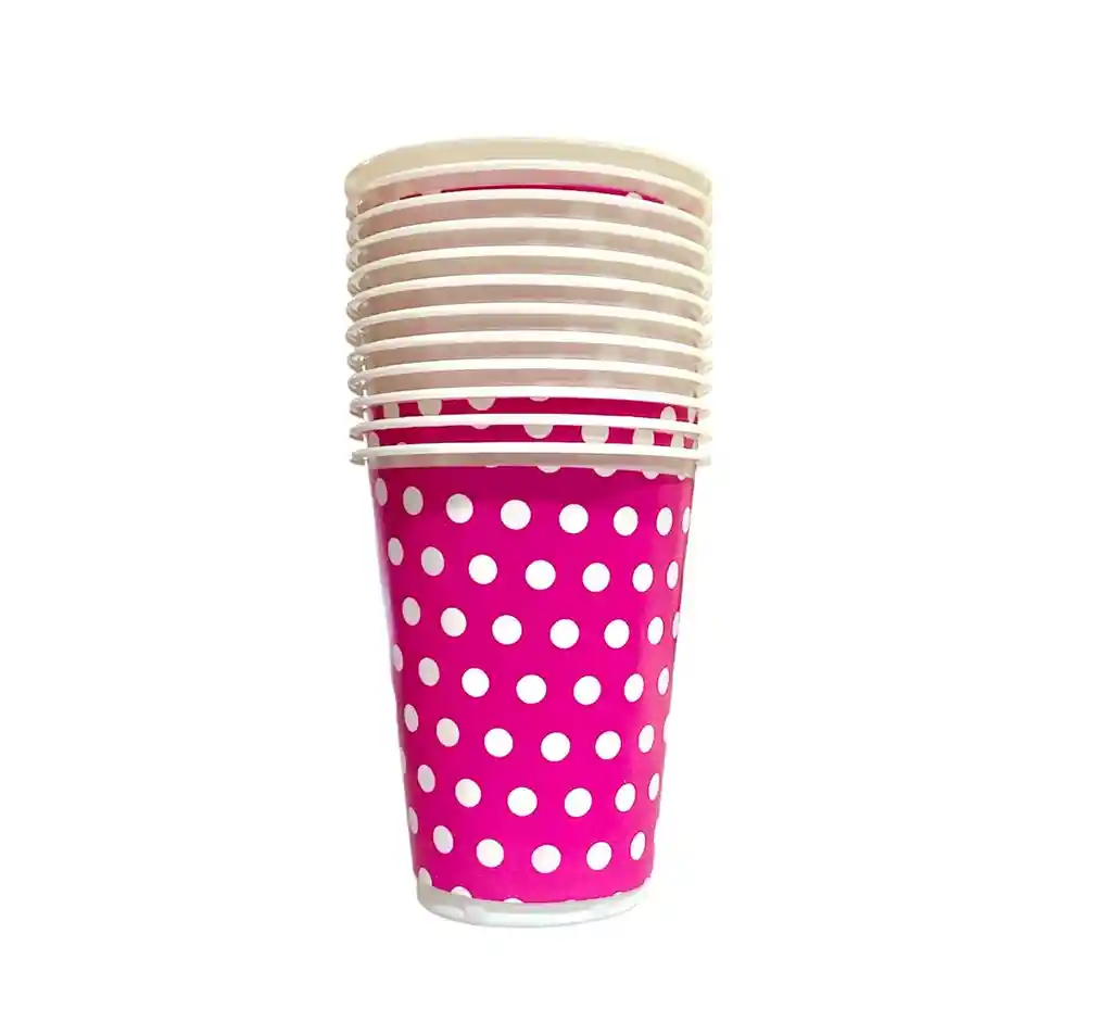 Vaso Desechable Plastico Fucsia Puntos Blancos 6 Oz X 12