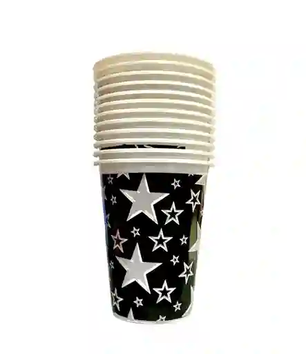 Vaso Desechable Plastico Negro Estrellas Plateadas 6 Oz X 12