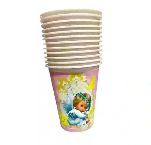 Vaso Desechable Plastico Mi Bautizo Rosado Oz X 12 Und