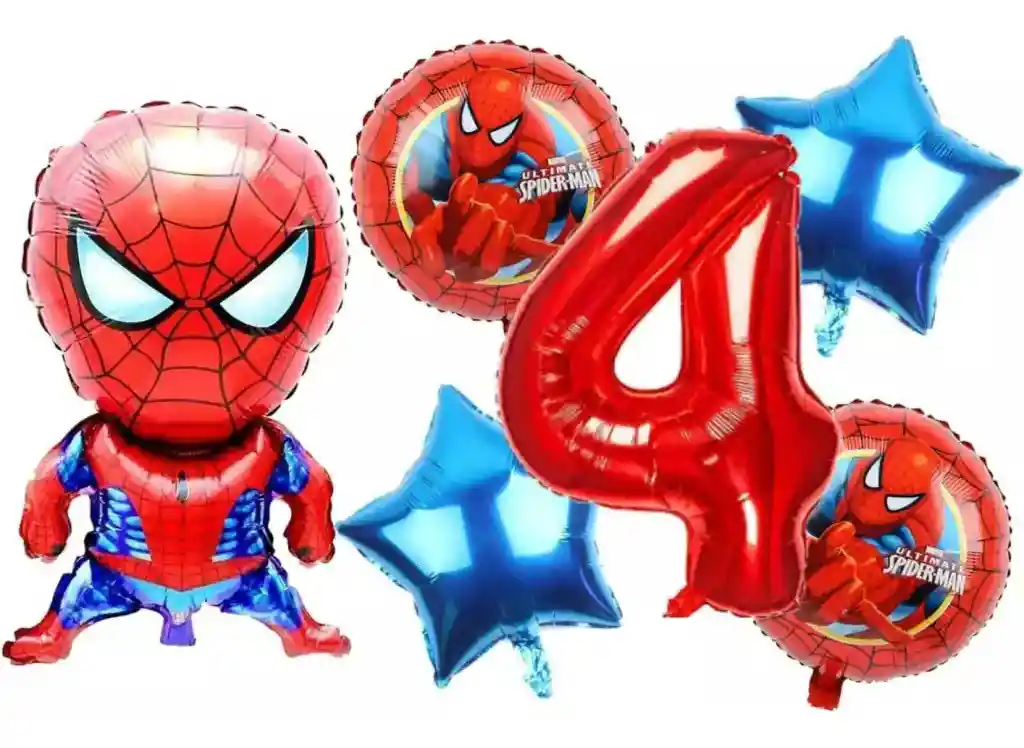 Kit Globos Bouquet Numero Spiderman Rojo Niño Heroes Fiesta #4