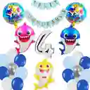 Kit Globos Decoracion Mar Marino Baby Shark Tiburon Numero #4