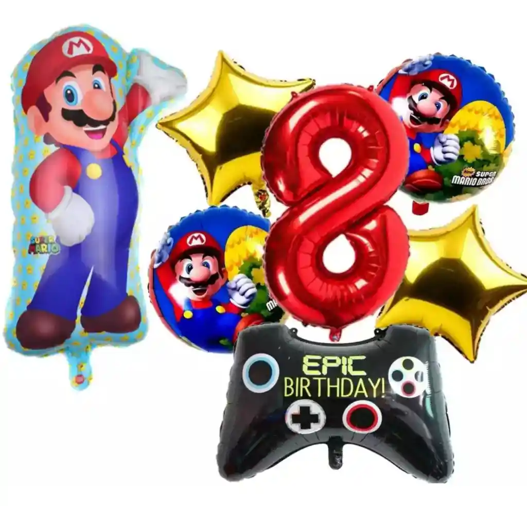 Bouquet Globos Mario Bros Niño Video Juego Numero Control #8