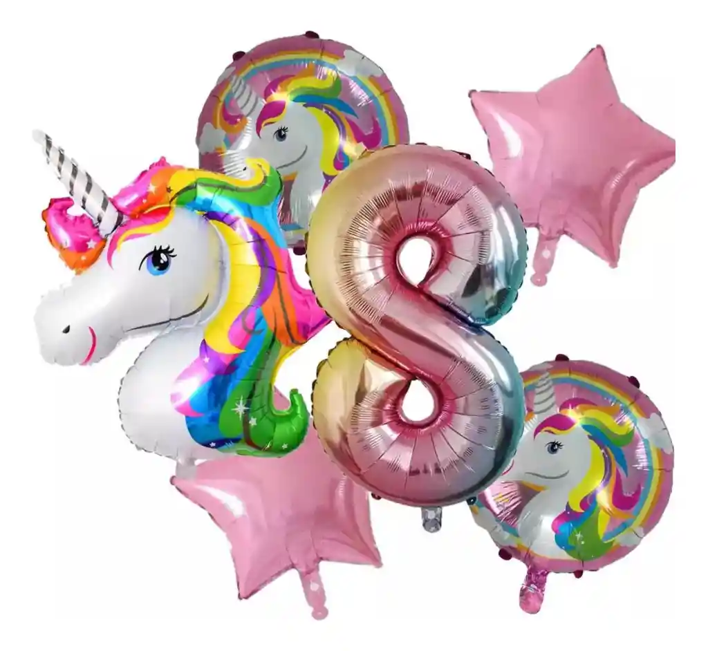 Kit Globos Bouquet Numero Unicornio Arcoiris Niña Fiesta #8