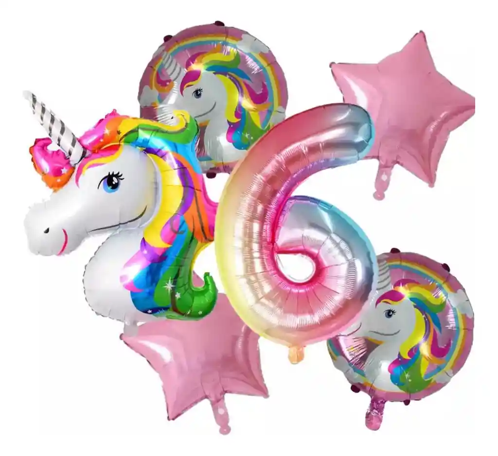 Kit Globos Bouquet Numero Unicornio Arcoiris Niña Fiesta #6