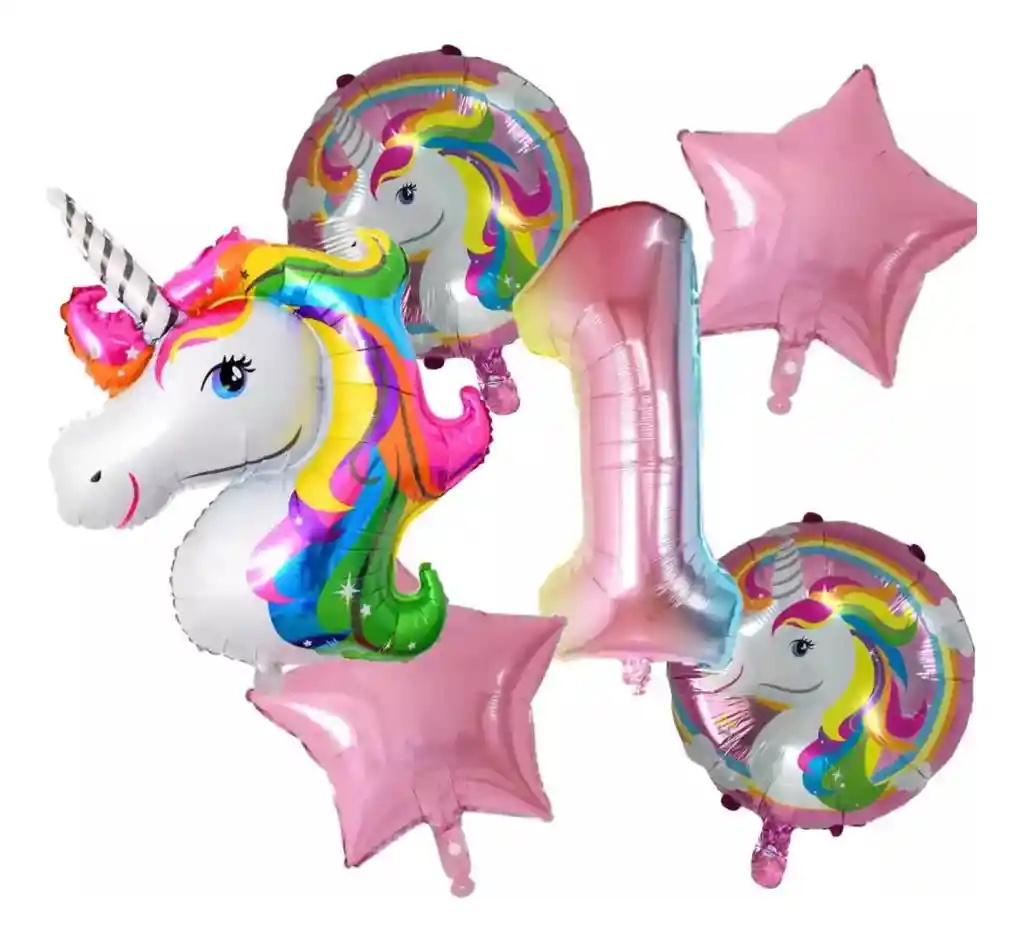 Kit Globos Bouquet Numero Unicornio Arcoiris Niña Fiesta #1