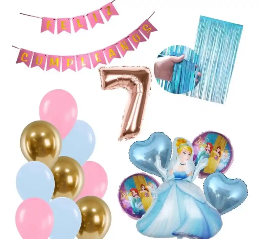 Kit Decoración Globos Numero Princesa Cenicienta Fiesta Niña #7