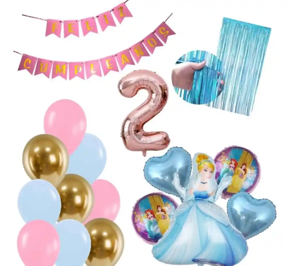 Kit Decoración Globos Numero Princesa Cenicienta Fiesta Niña #2