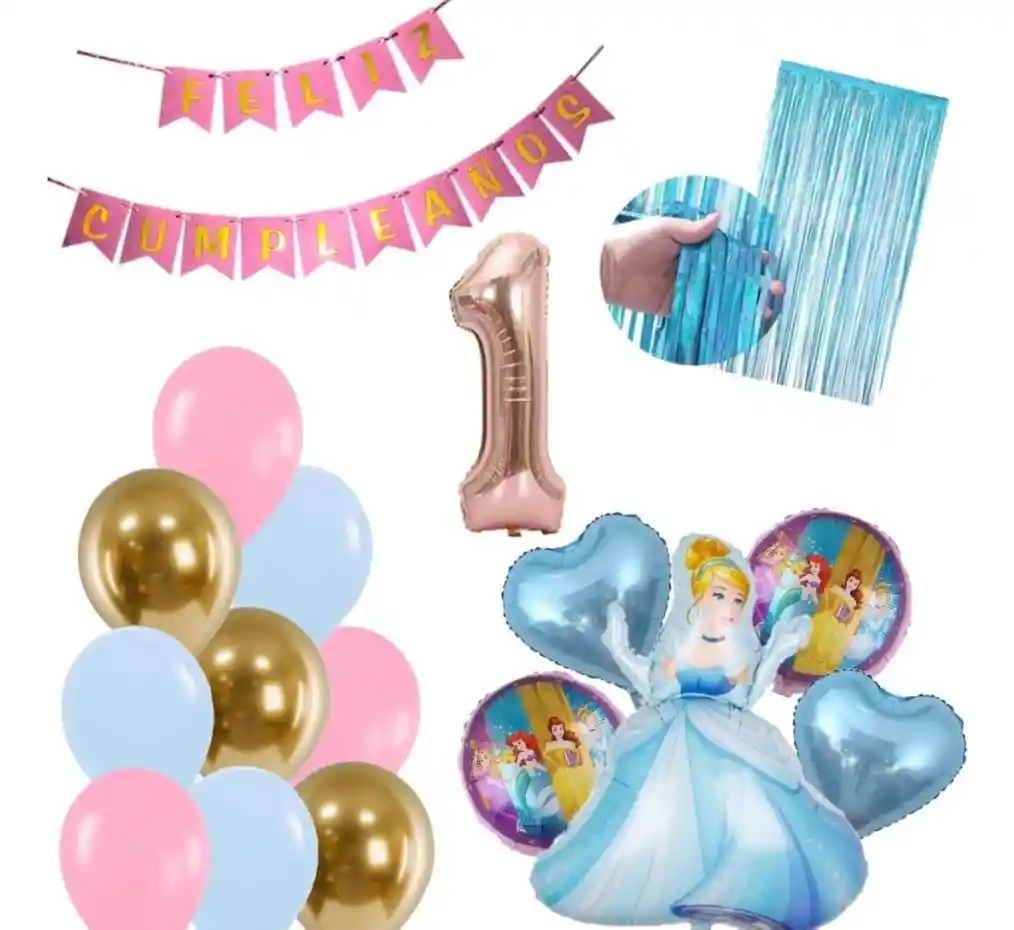 Kit Decoración Globos Numero Princesa Cenicienta Fiesta Niña #1