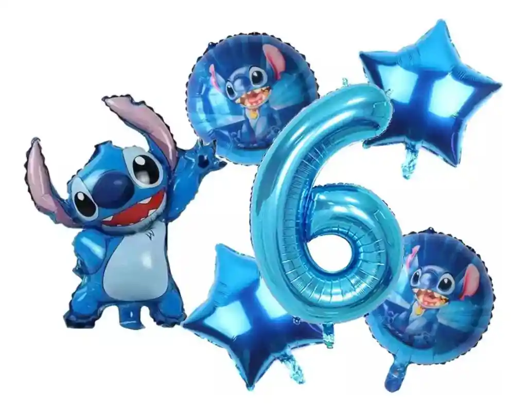 Kit Decoración Globos Stich Numero Azul Aloha Hawái Fiesta #6