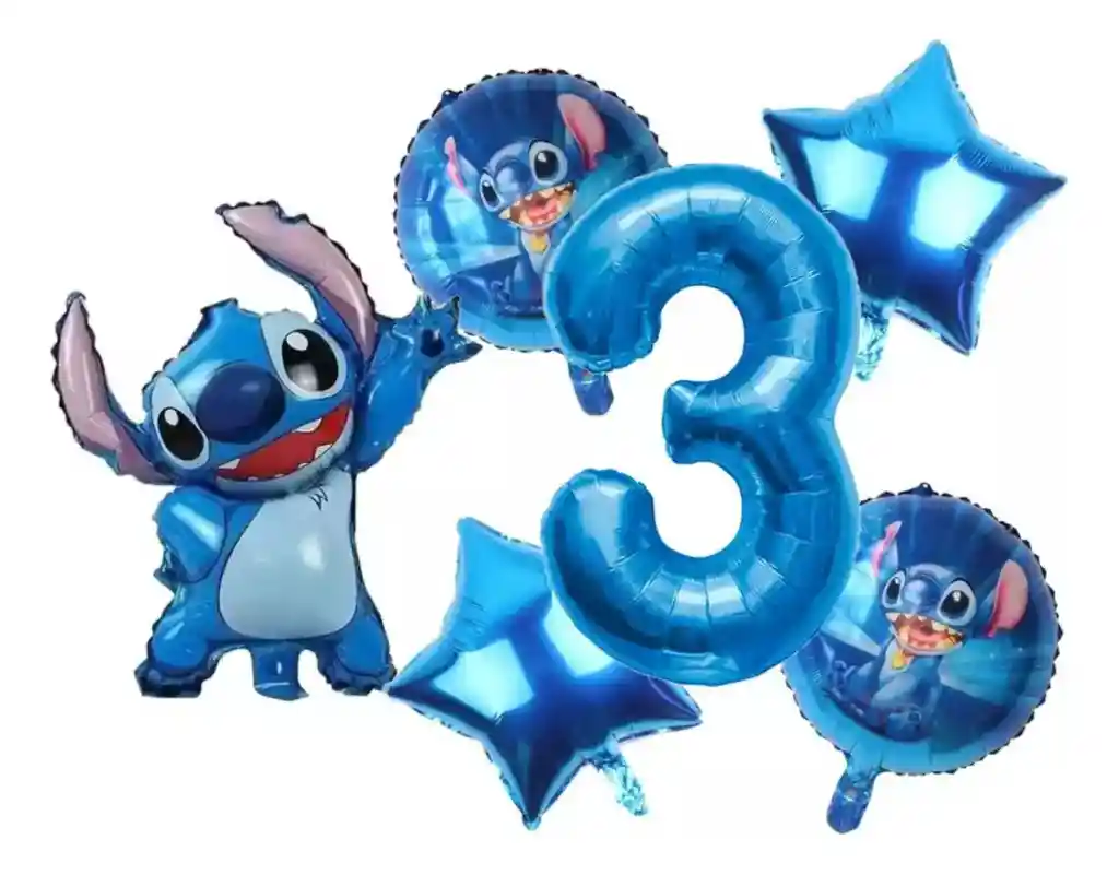 Kit Decoración Globos Stich Numero Azul Aloha Hawái Fiesta #3