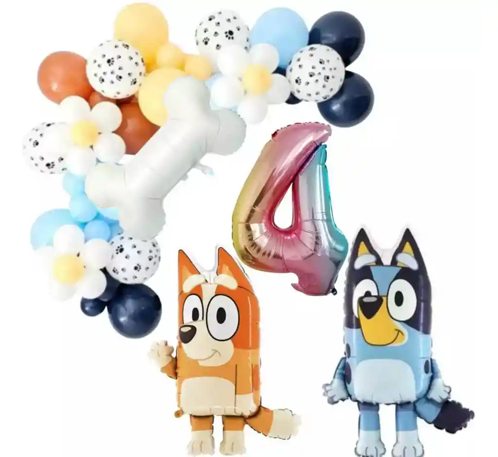 Kit Globos Decoracion Bluey Bingo Perro Mascota Azul Numero #4