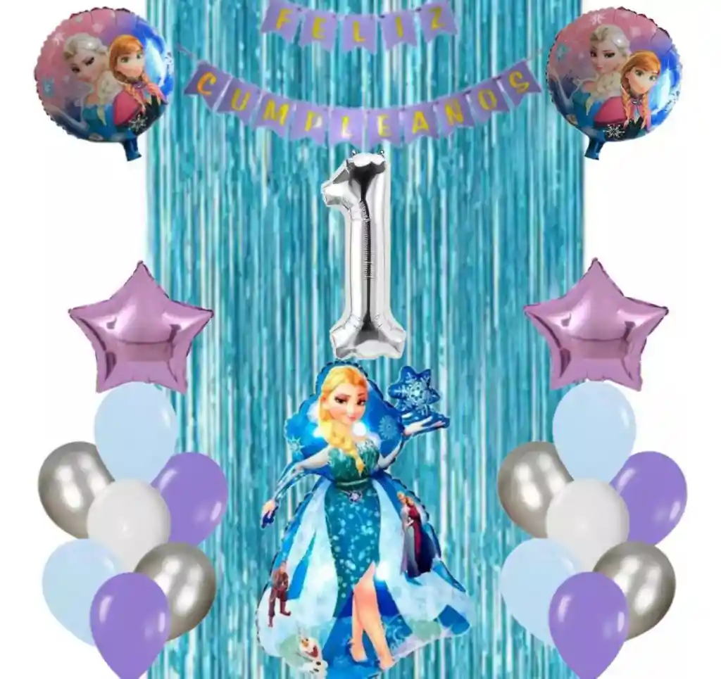 Kit Decoración Globos Cortina Frozen Numero Festón Princesa #1