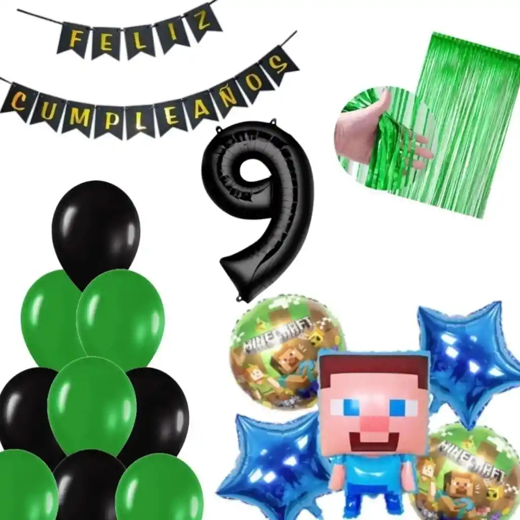 Kit Decoración Globos Video Juego Minero Numero Control #9