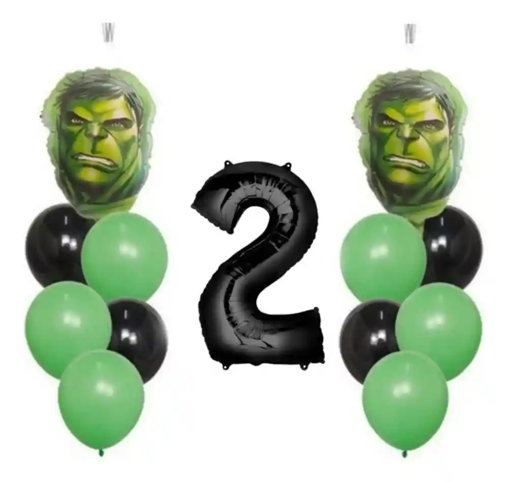 Kit Bouquet Globos Héroes Numero Hulk Verde Negro Niño #2