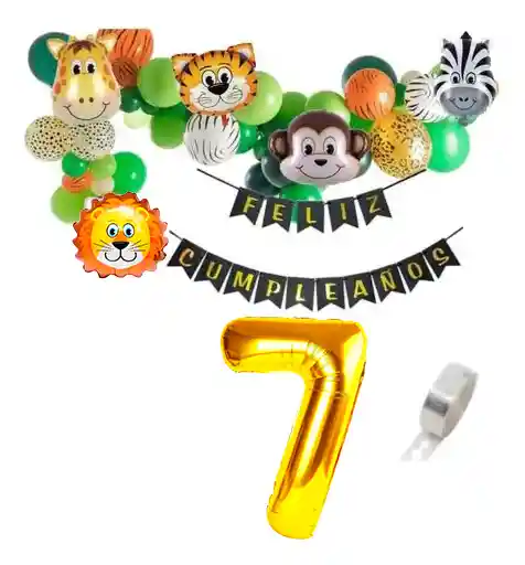 Kit Bouquet Globos Selva Animales Verde Cortina Festón León #7