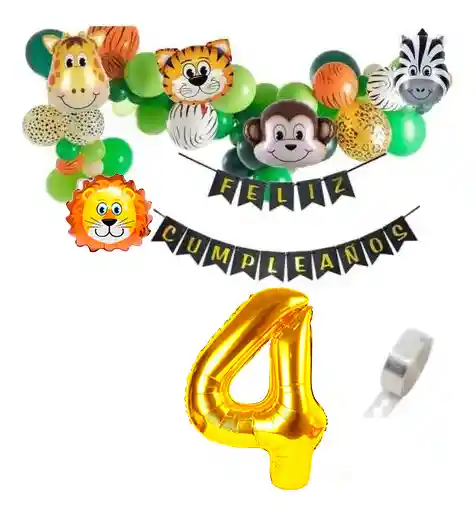 Kit Bouquet Globos Selva Animales Verde Cortina Festón León #4