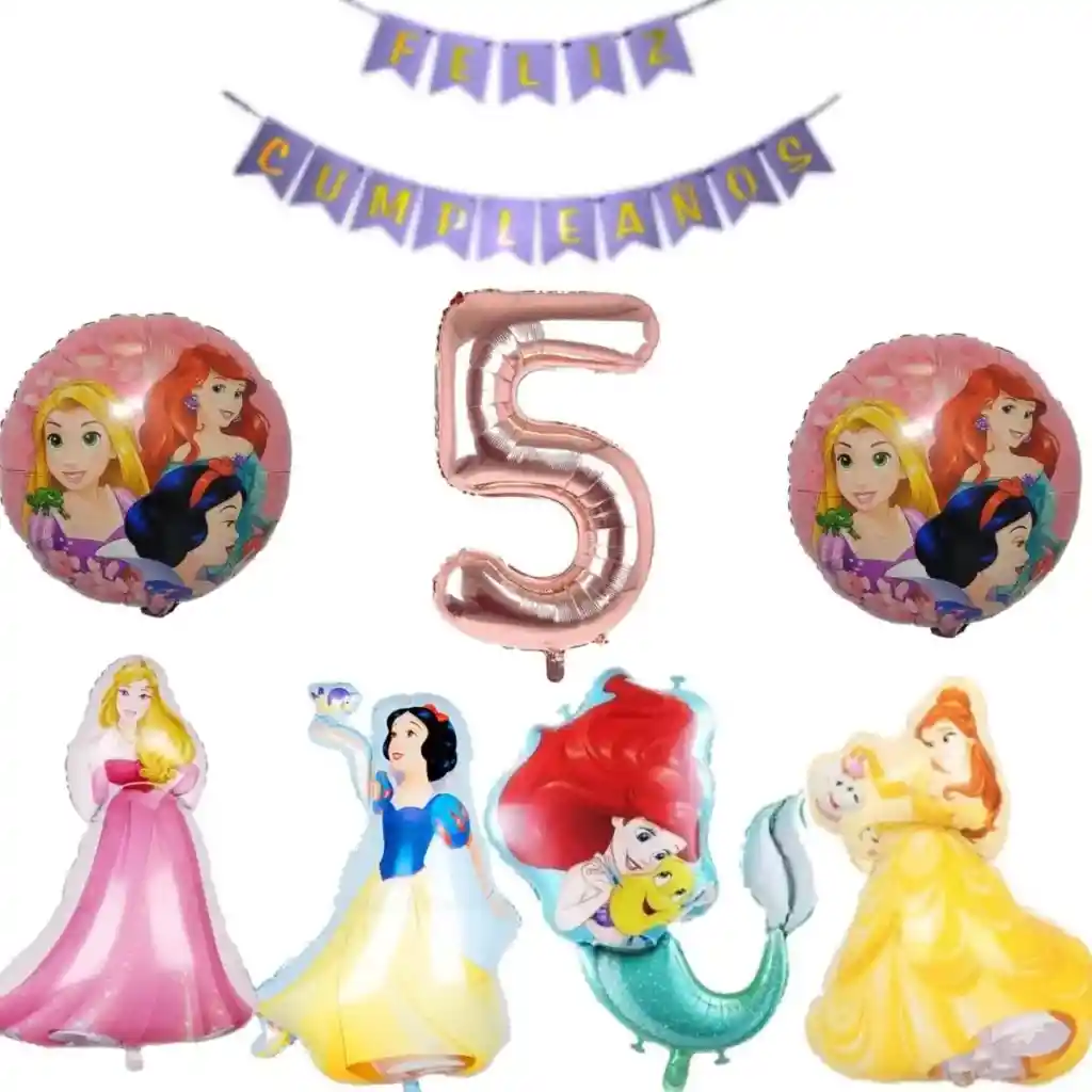 Kit Globos Decoracion Princesas Rapunzel Cenicienta Sirenita #5