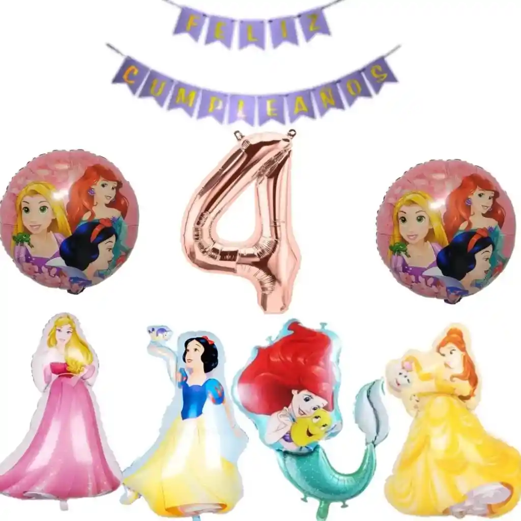 Kit Globos Decoracion Princesas Rapunzel Cenicienta Sirenita #4